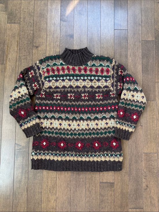 Ralph Lauren Sweaters - Vintage Hand Knit Wool Ralph Lauren Brown Fair Isle Turtleneck Sweater